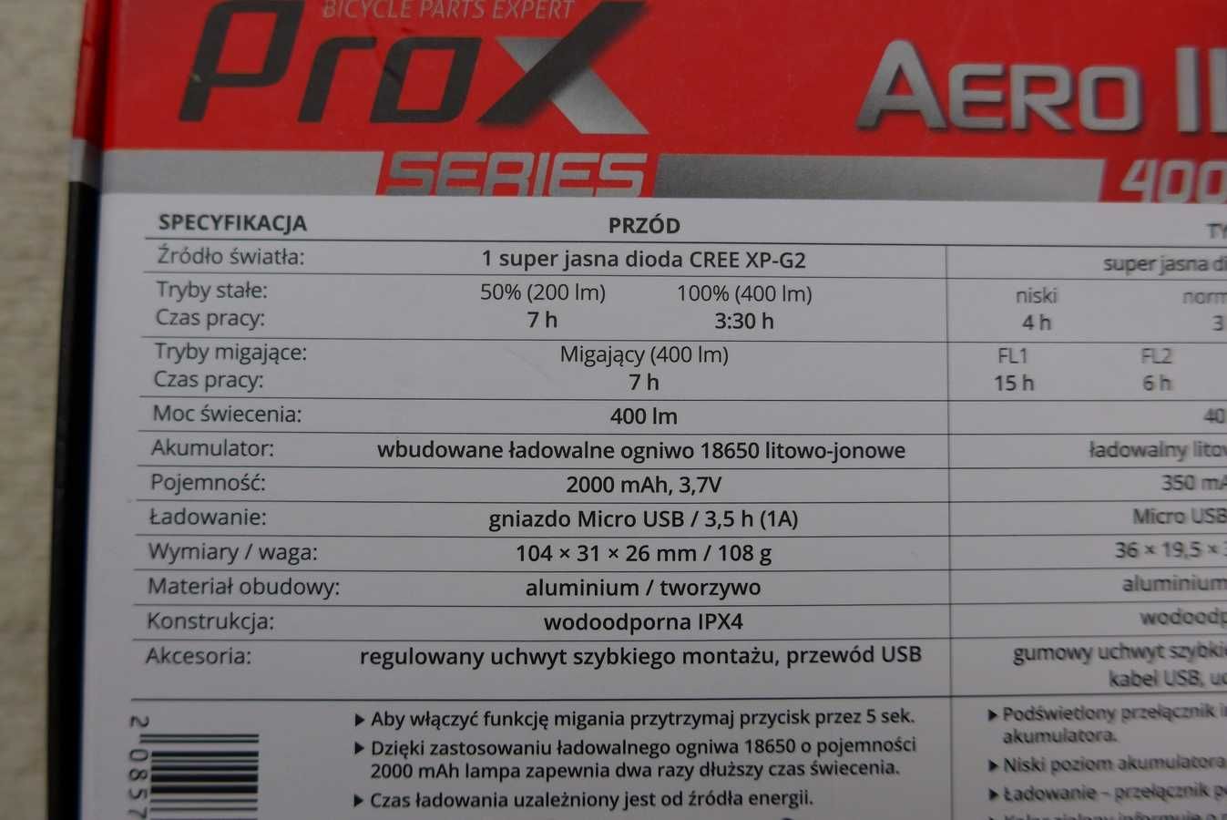 Lampki Rowerowe Prox Aero III Set # Nowe