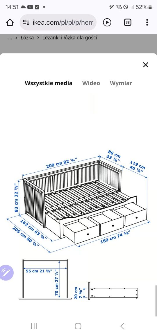Łóżko ikea hemnes rozkładane podwójne