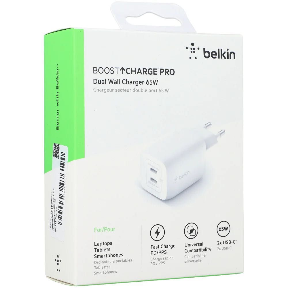 Новое сетевое зарядное устройство Belkin 65W Dual USB-C
