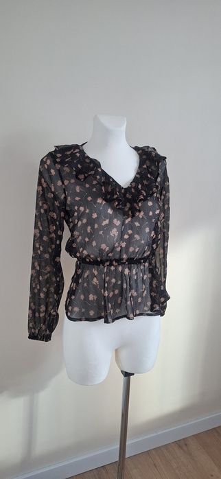 Bluzka mgiełka przezroczysta kolor czarny baskinka Sinsay rozm. S