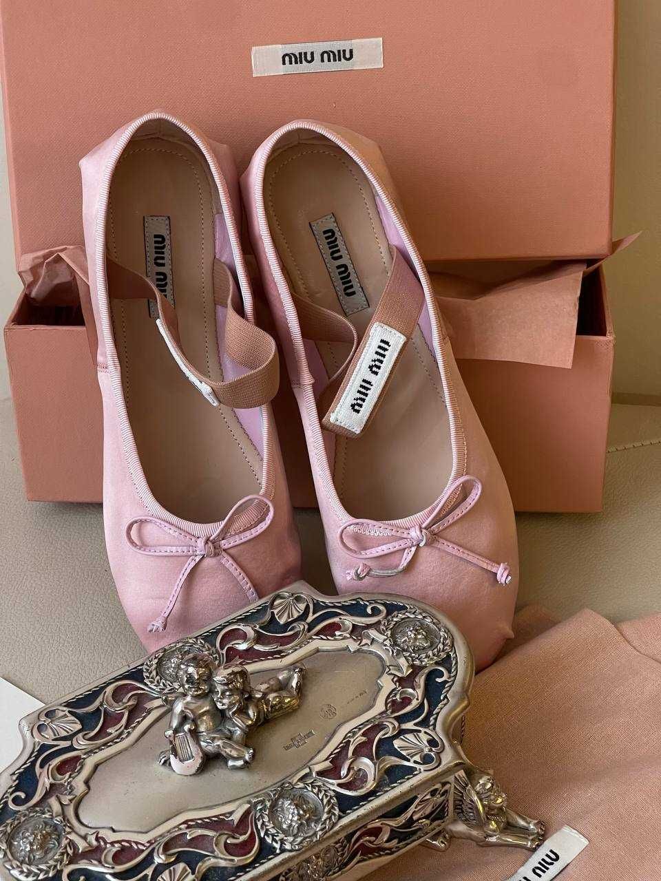 Satynowe Balerinki Miu Miu!Różowe OD RĘKI 36-41! PREMIUM
