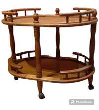 Barek stolik na kółkach drewniany PRL Vintage