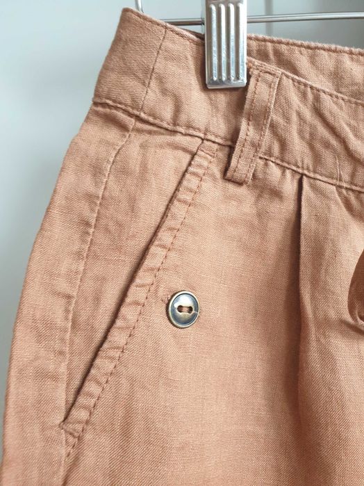 Brązowe rude lniane spodnie Maddison 34 36 ceglaste 100% len