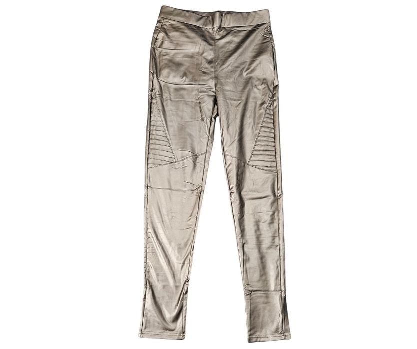 Nowe spodnie z imitacji skóry silver gray pasują na M 38 ocieplane