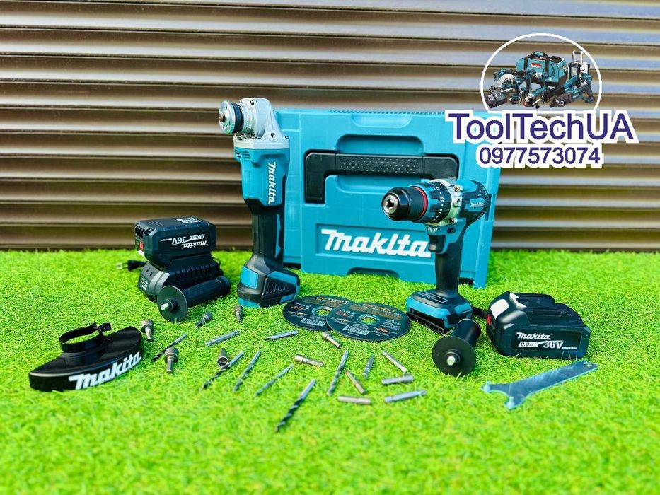 Акумуляторний Набор 2в1 Makita Болгарка DGA404 + Шуруповерт DHP485