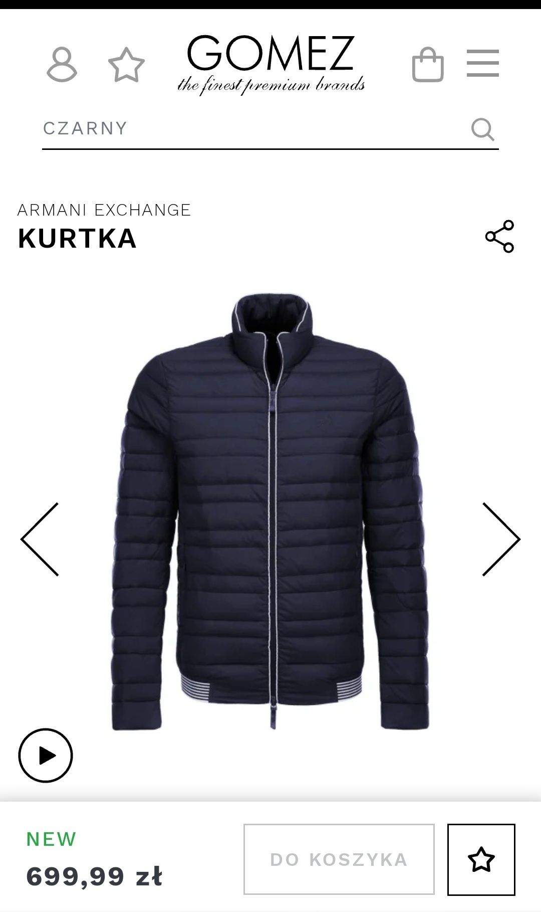 Armani exchange nowa kurtka puchowa męska r. S