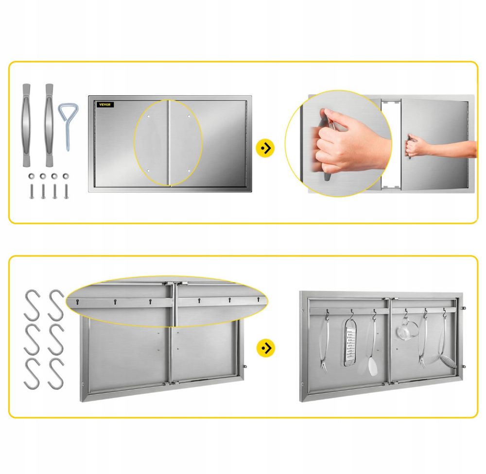 Vevor drzwi ze stali nierdzewnej do kuchni, grilla 99x66 cm