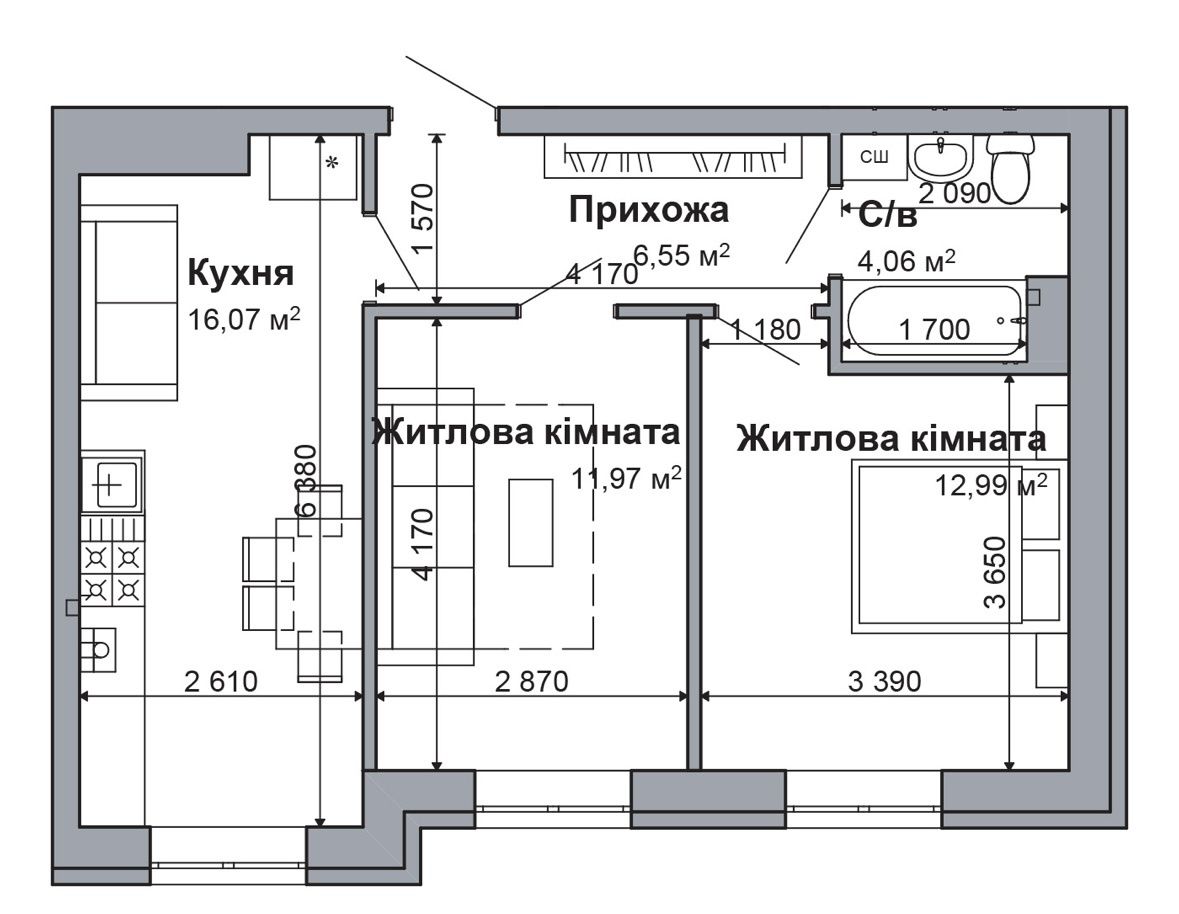 Без комісії/2кк./52кв.м./с.Гатне/жк."Рідний-2"