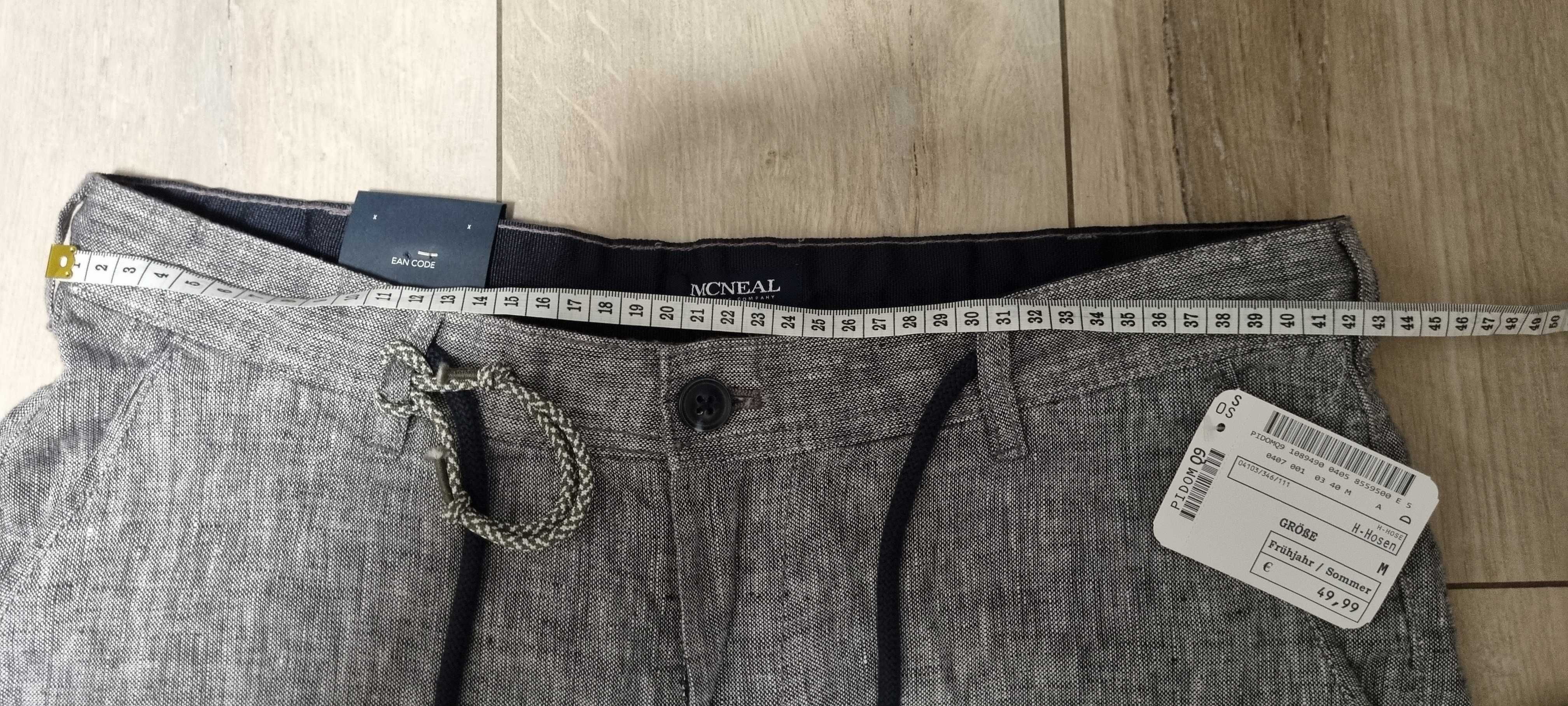 Nowe spodnie lniane, len, szare, chino, sznurek, McNeal, r M