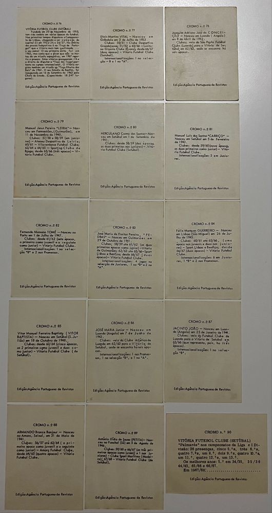 Cromos antigos do Vitoria de Setubal dos anos 67/68