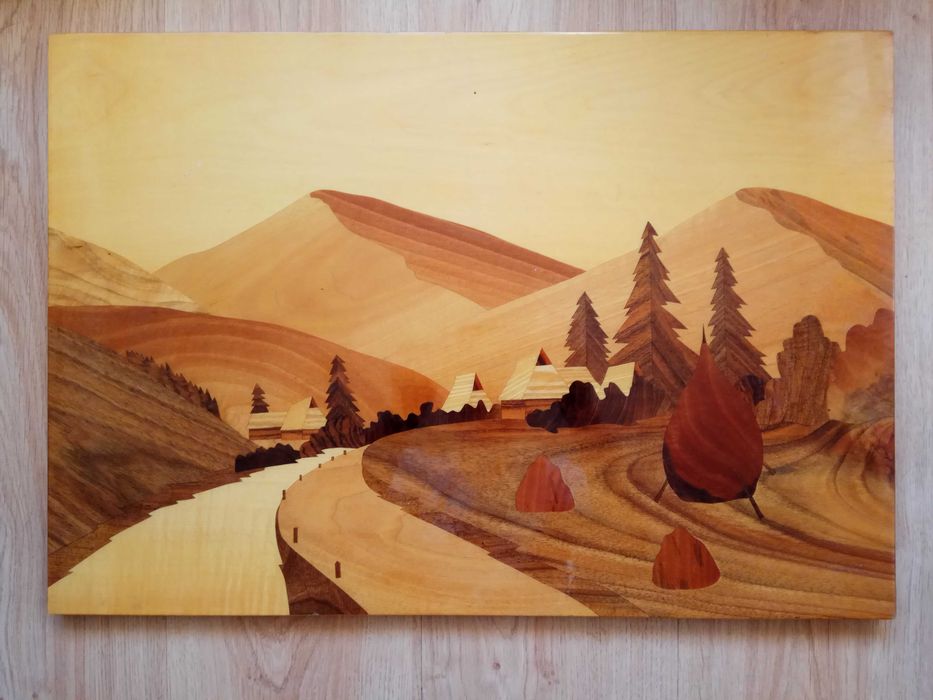 Картина панно маркетри лак дерево ссср 70-е годы винтаж