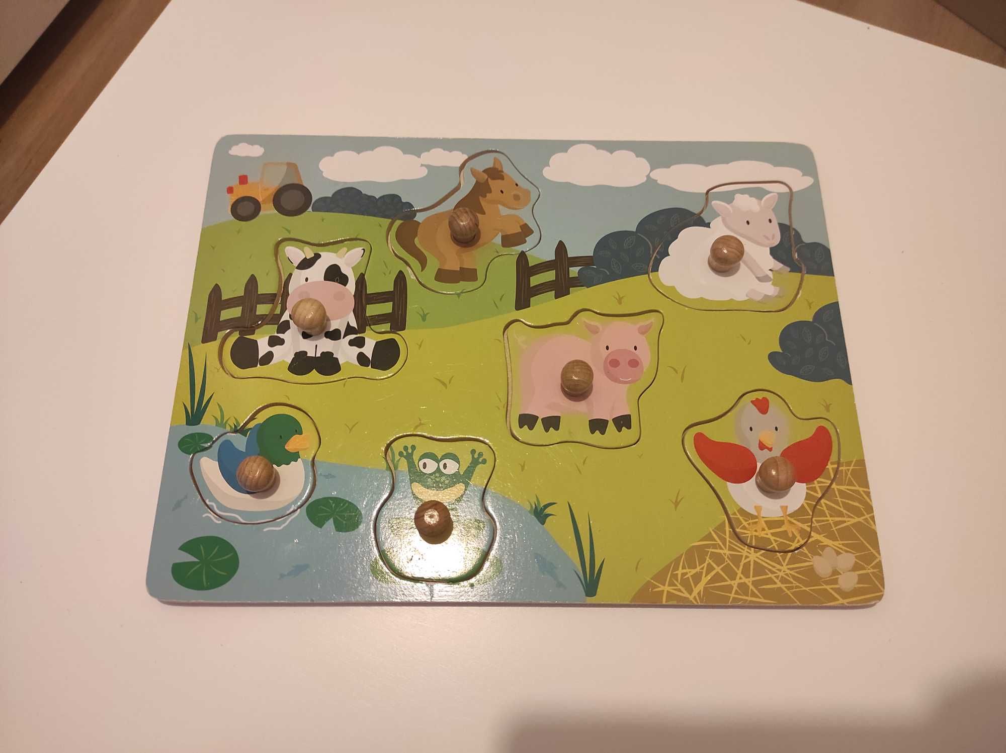 Drewniana układanka, puzzle do wkładania Farma, zwierzęta na wsi