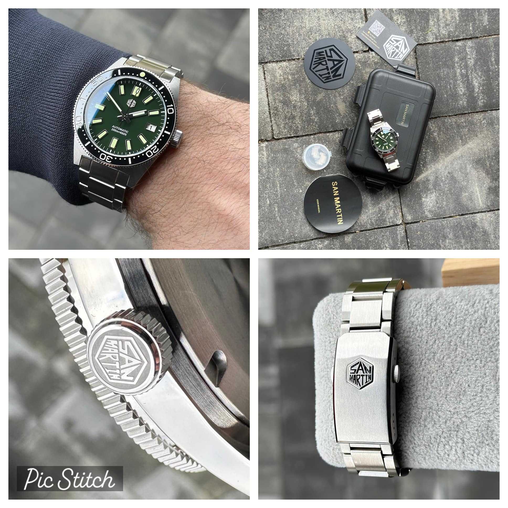 Zegarek automatyczny San Martin SN007B Green face, Diver 200m, Idealny