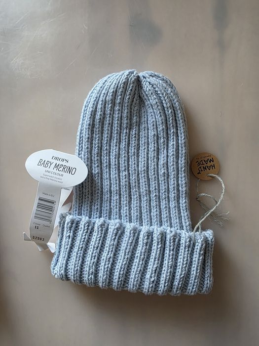 Czapka handmade 100% merino błękit