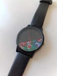 Minimalistyczny zegarek czarny kwiaty