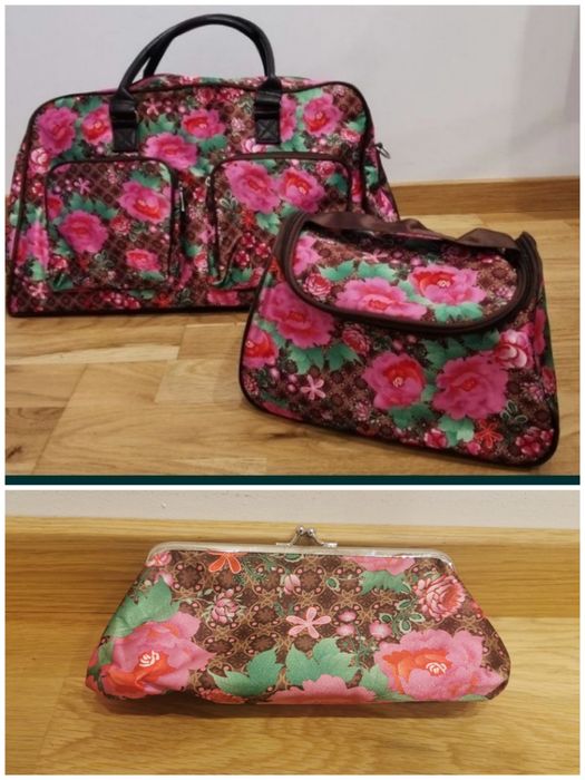 Zestaw podróżny torba +kosmetyczka w kwiaty, malutka w kwiaty +gratis