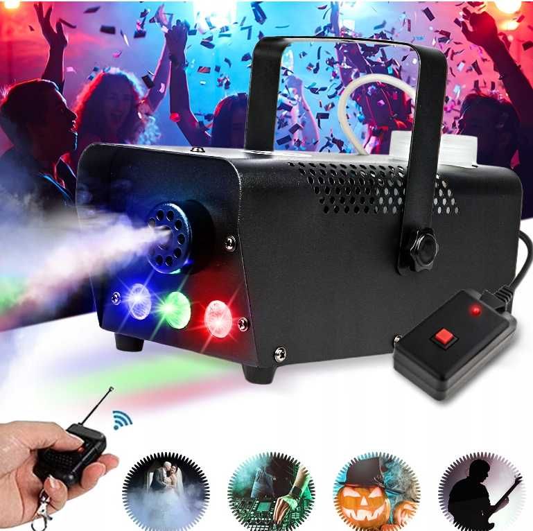 WYTWORNICA DYMU Maszyna Do Dymu Mgły Dymiarka LED + Pilot (WYPRZEDAŻ)