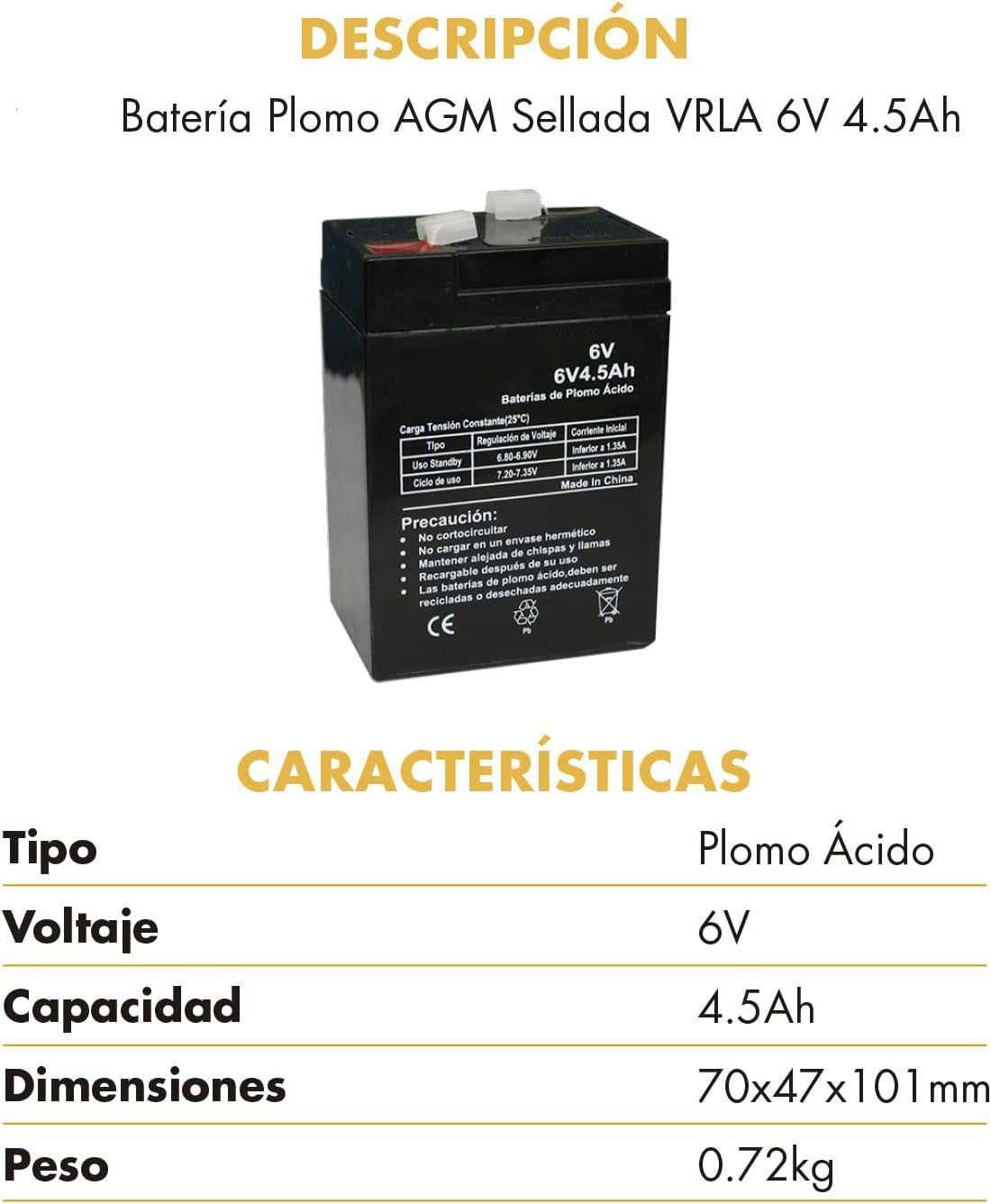 Bateria 6v 4.5Ah AGM Nova Ideal para motas e carros de crianças