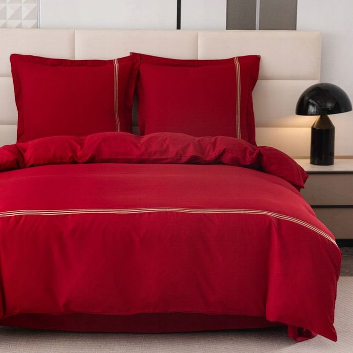 Pościel 140x200/2cz poszewki 70x80 gładka z Haftem Lumera komplet Czer