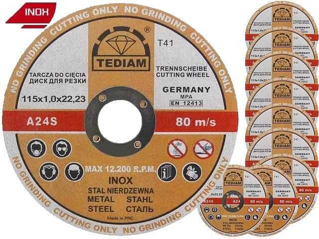 10x Tarcza tarcze do cięcia metalu 115x1.0 INOX TEDIAM 115 x 1,0