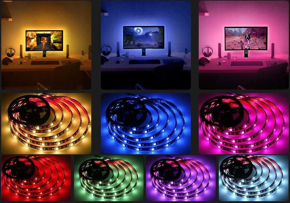 Taśma LED RGB zasilanie USB podświetlenie BLUETOOTH 5m