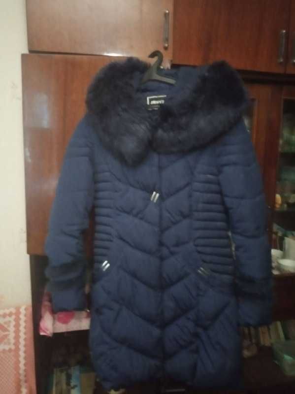 Зимнее пальто сапфирового цвета