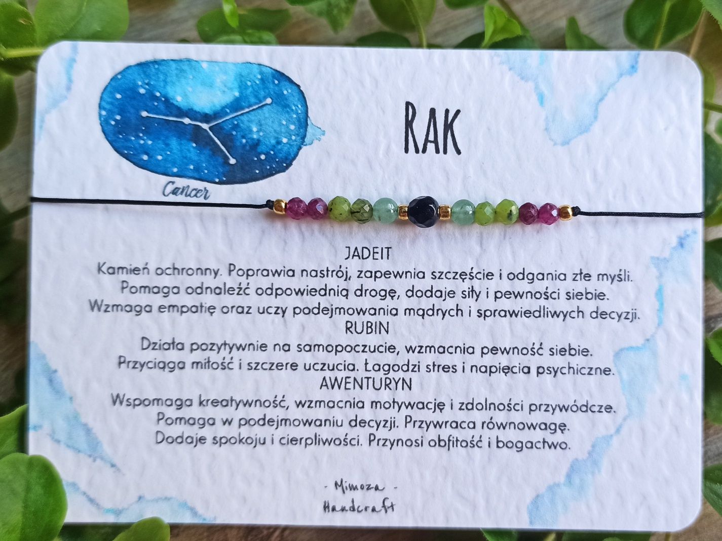 Rak bransoletka na szczęście, kamienie amulet