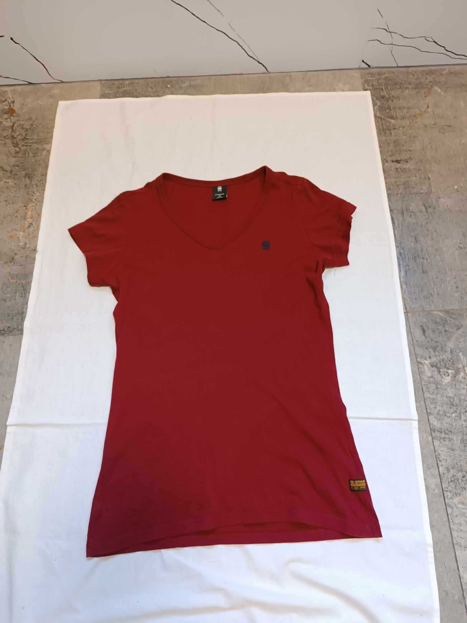 T-shirt bluzeczka bawełniana bordowa logowana - M/L - "G-STAR RAW".