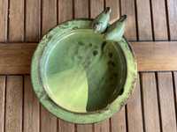 Ceramiczne poidełko karmnik dla ptaków vintage zielony