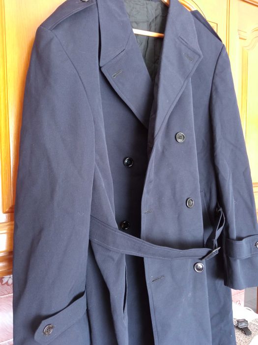 Gabardina vintage militar belga azul escuro unissex