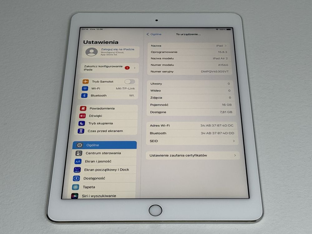 iPad Air 2 (A1566) 16GB - faktura VAT 23%