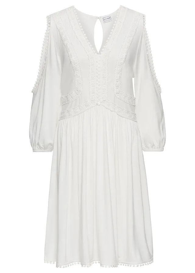 B.P.C sukienka boho z wycięciami i koronką śmietankowa 36/38.