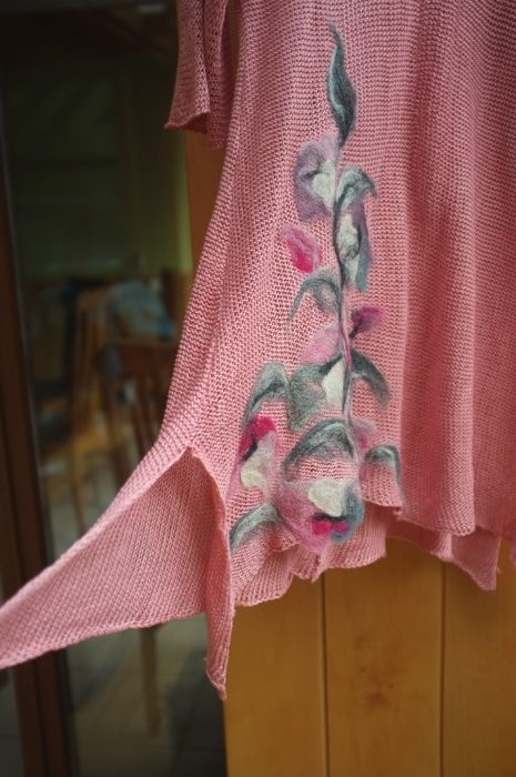ekskluzywna różowa sukienka tunika artystyczna handmade aplikacja
