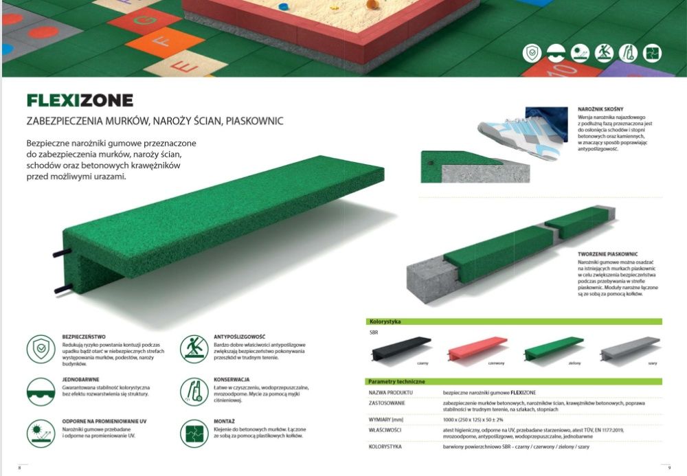 obrzeża gumowe elastyczne WZMACNIANE 1000mm gr. 50mm certyf. TÜV PZH