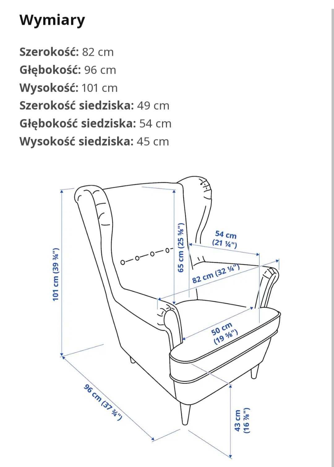 Fotel klasyczny Ikea z podnóżkiem, szary