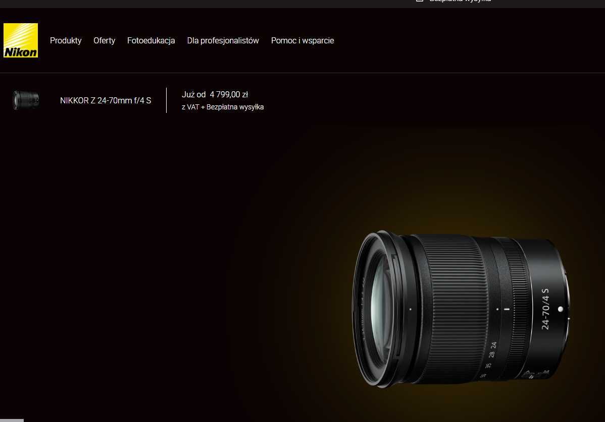 Nowy i zaplombowany obiektyw NIKKOR Z 24-70mm f/4 S  - w pudełku!