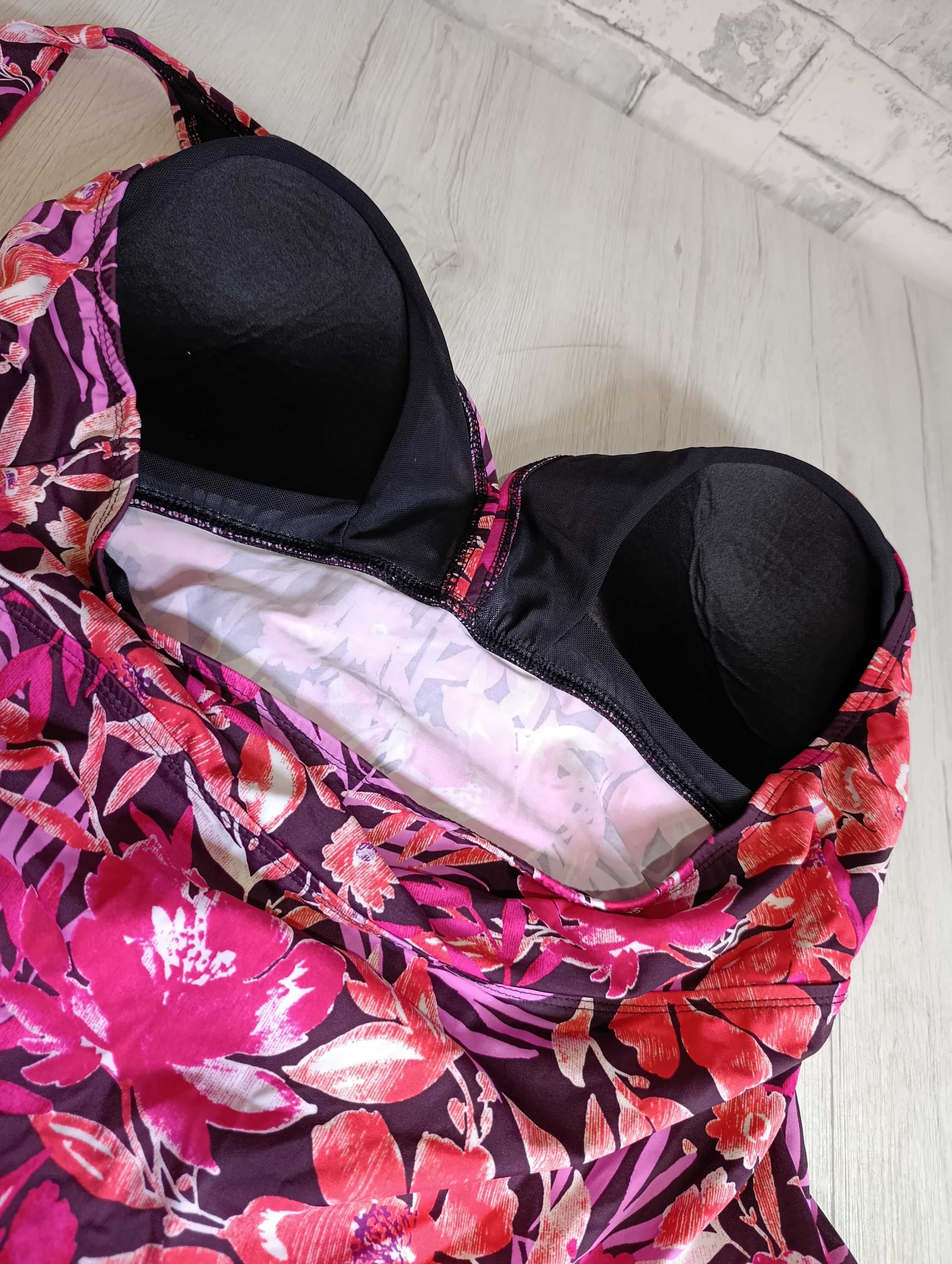 tankini 3XL kwiaty różowe strój kostium kąpielowy bluzka kąpielowa
