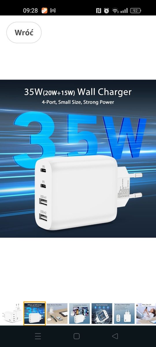 Ładowarka USB C z 4 Portami (2C2A)- Biały 2szt,