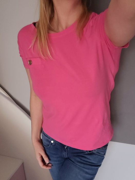 Mohito T-shirt damski S koszulka Basic krótki rękaw fuksj bluzka
