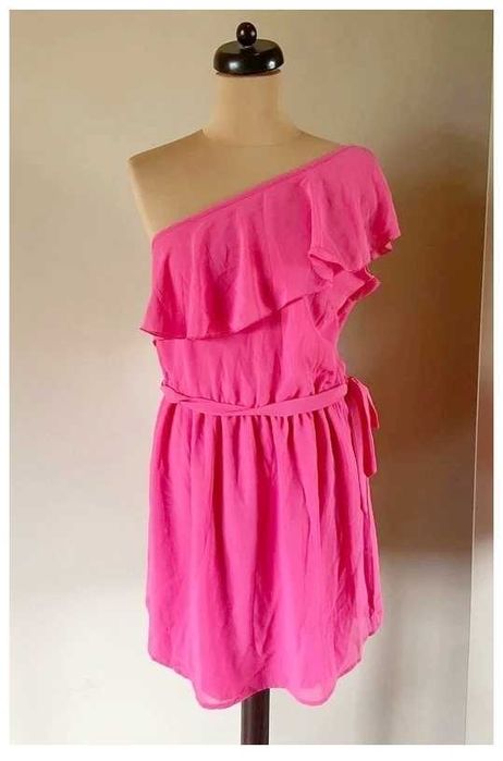 cubus sukienka róż na jedno ramie falbany 40 42