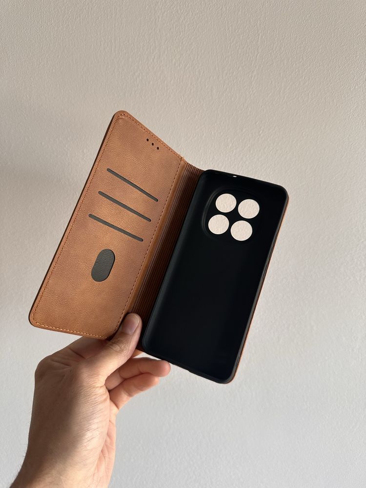 Etui z klapką skórzane + SZKŁO do XIAOMI REDMI NOTE 14 PRO PLUS