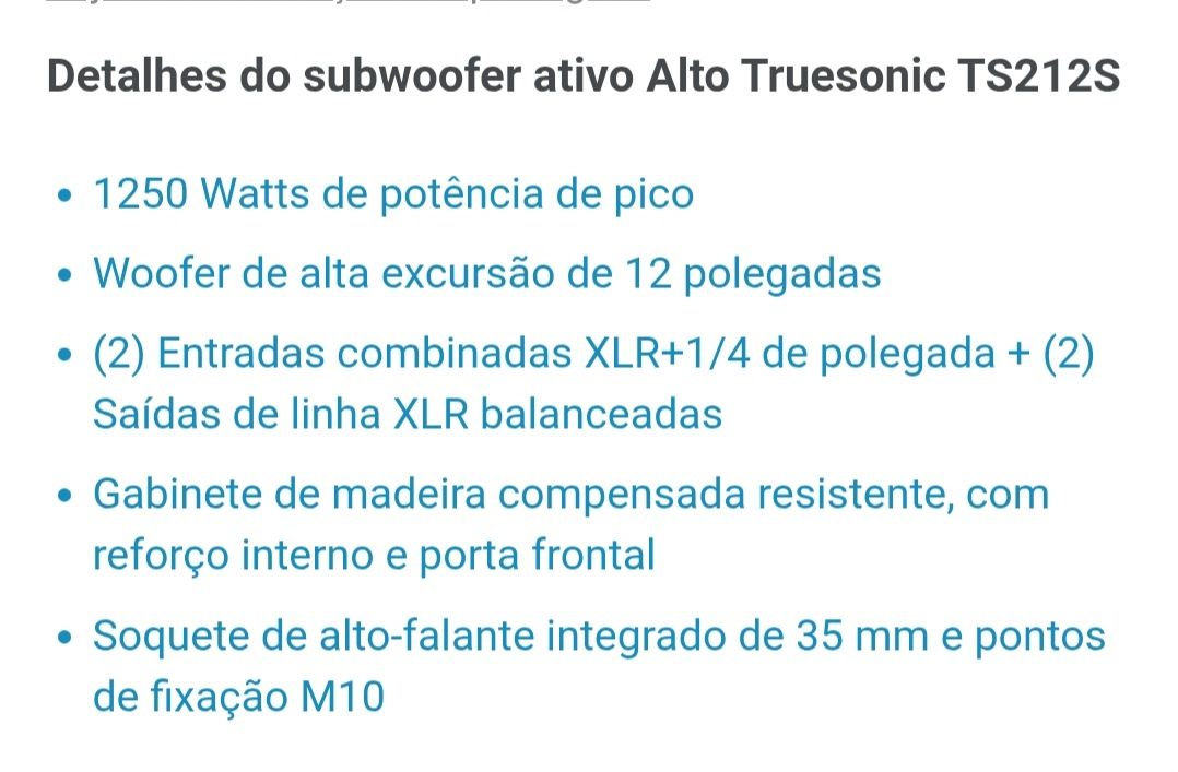 Subwoofer Alto ativo Truesonic TS212S