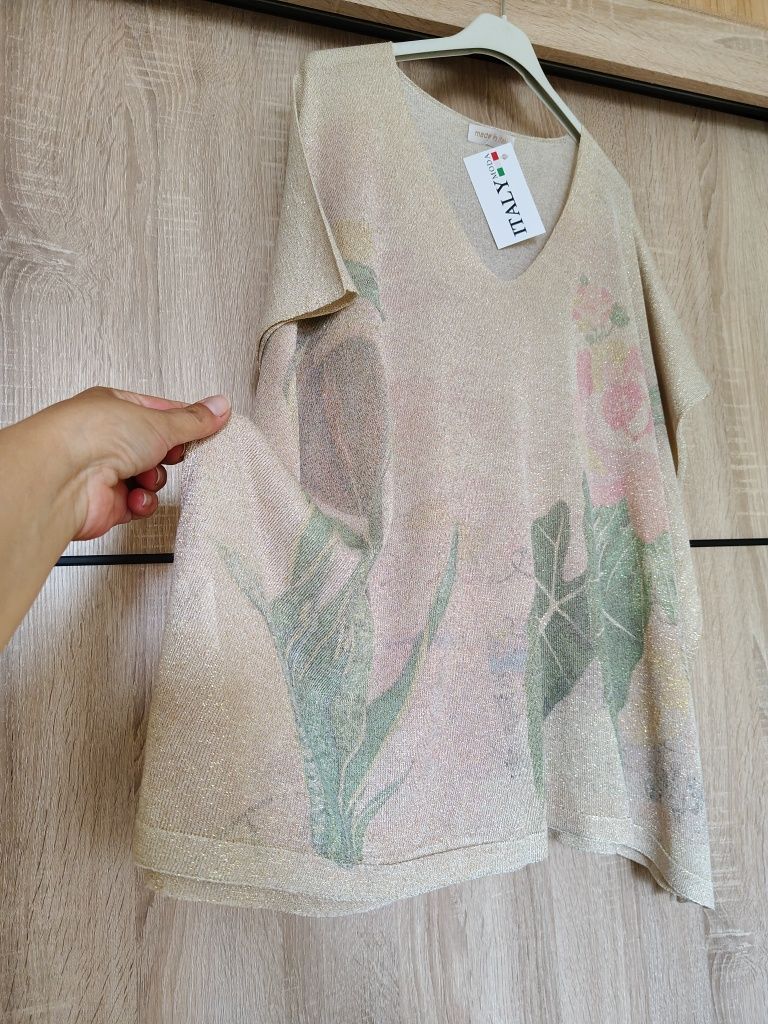 Bluzka elegancka złota nitka plus size 54 56 duży rozmiar