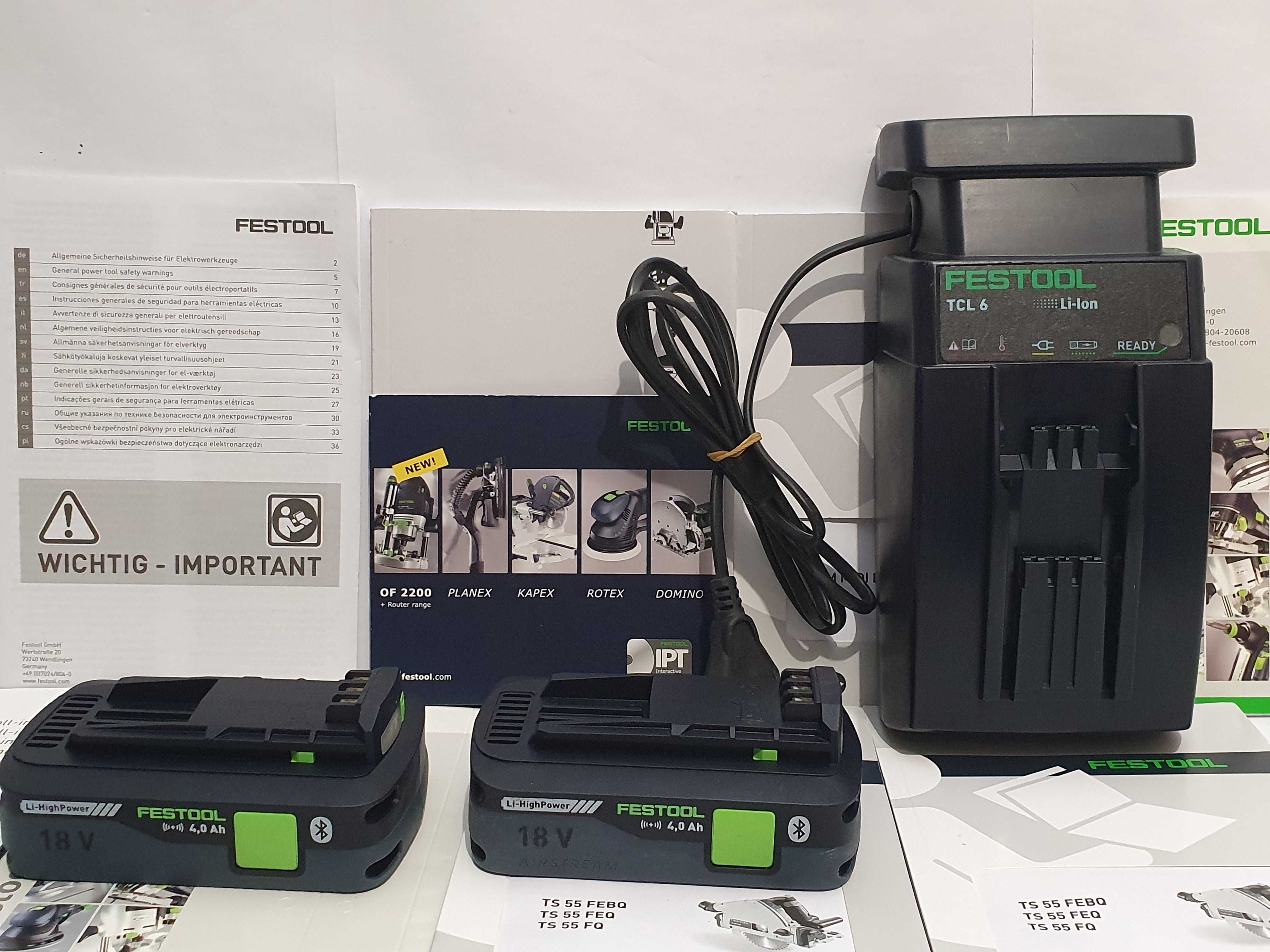 Zestaw startowy FESTOOL TCL 6 +2 szt akumulator 18v 4ah Bluetooth nowe