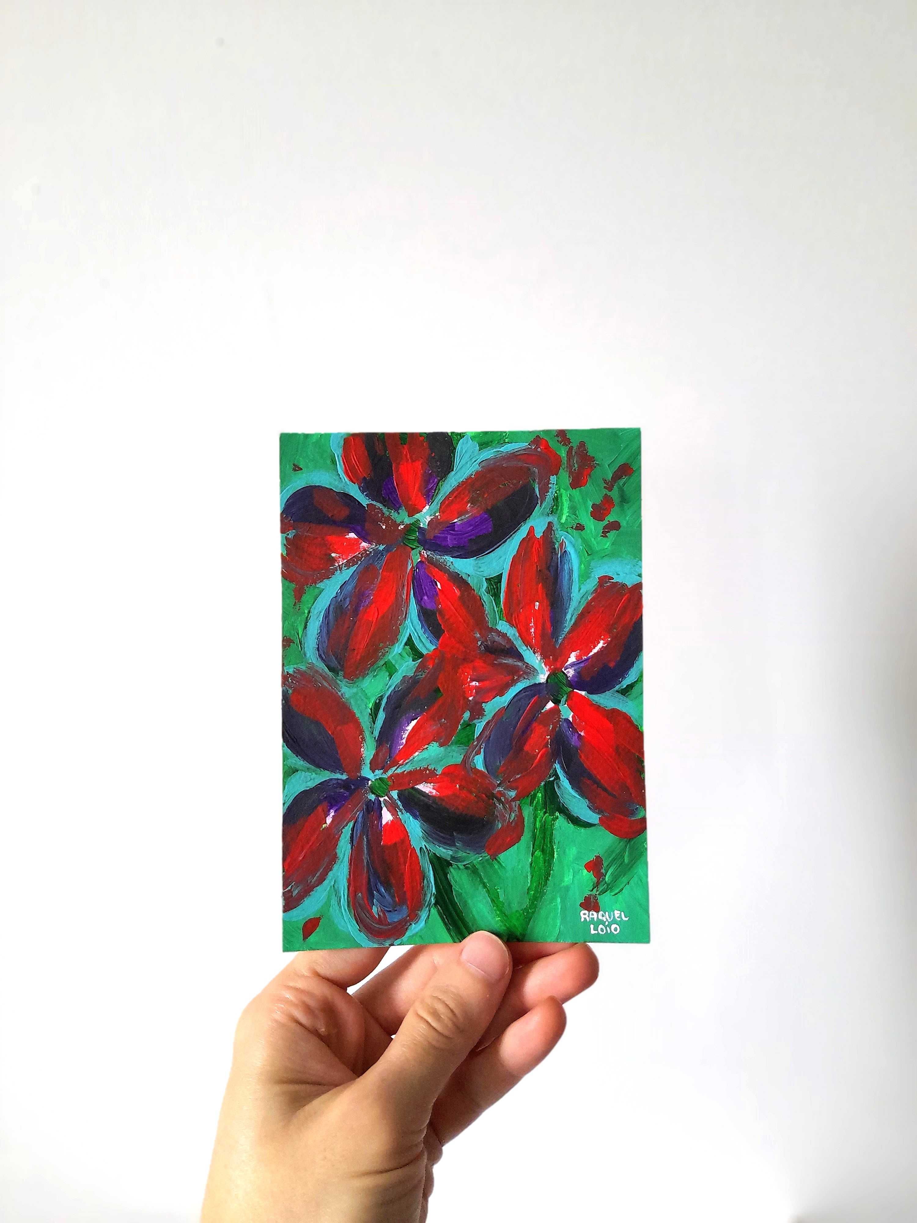 Pintura de flores vermelhas
