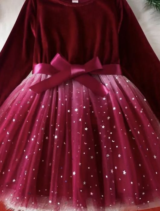 Sukienka świąteczna welurowa tiulowa czerwona 116