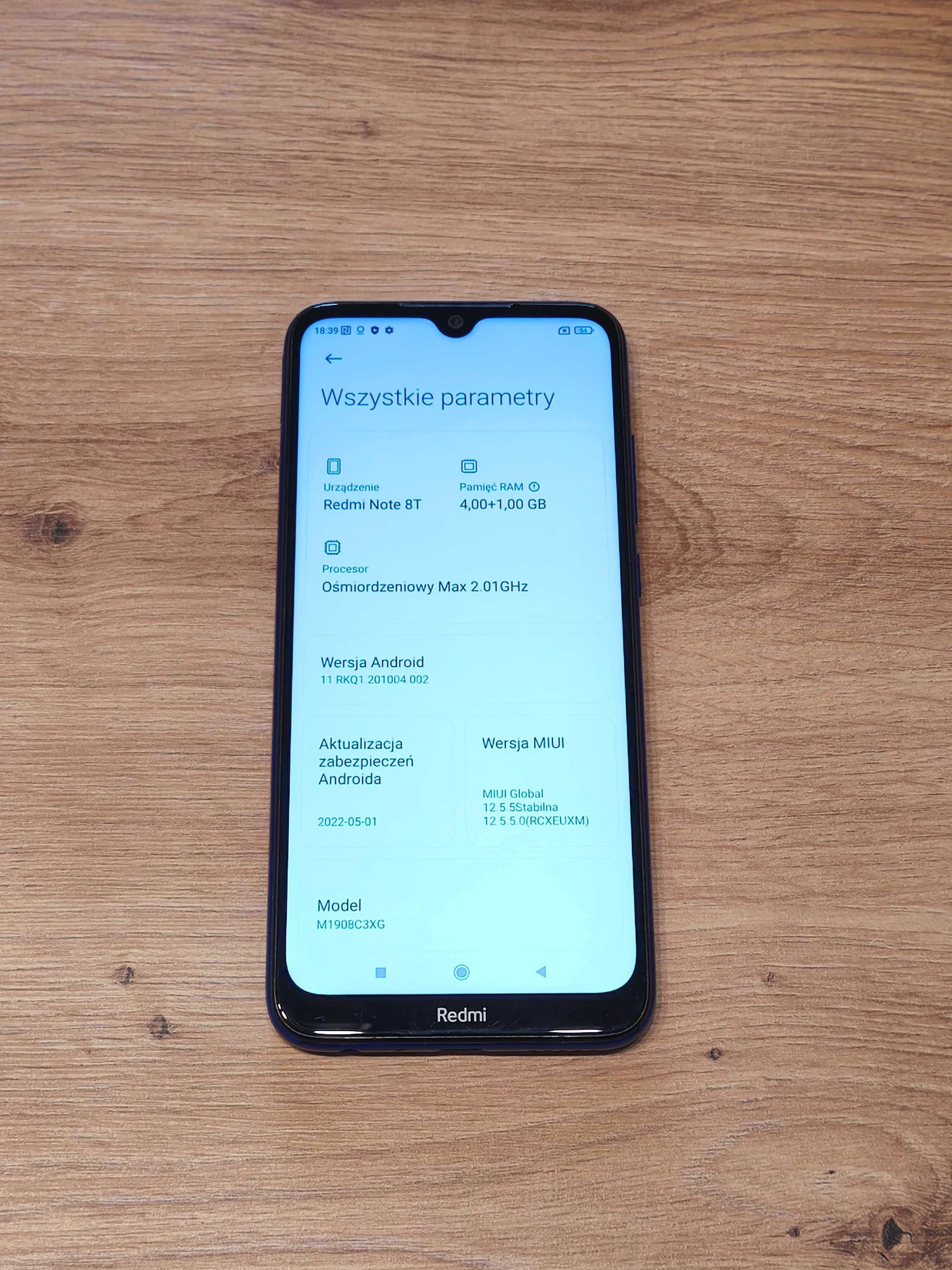 Telefon XIAOMI REDMI NOTE 8T pudełko + szkło + etui + ładowarka BDB