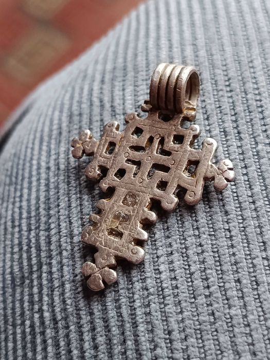 Cruz Prata Testada Copta Etiópia Séc XIX 4,1 cm 6,9 gr. Original