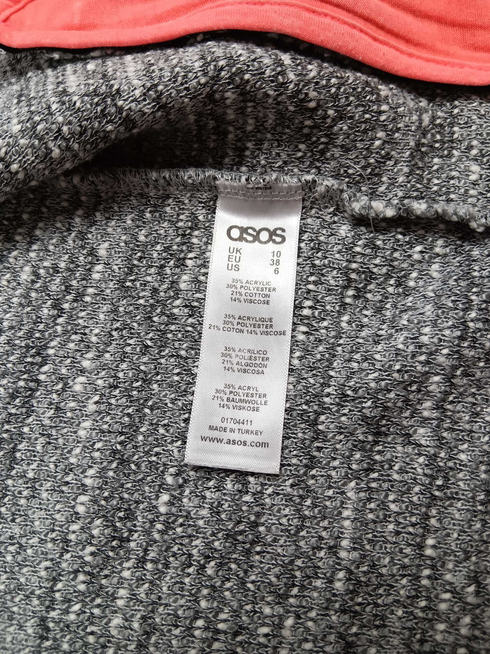 Szary luźny niezapinany kardigan damski, z wyraźnym splotem Asos M/L