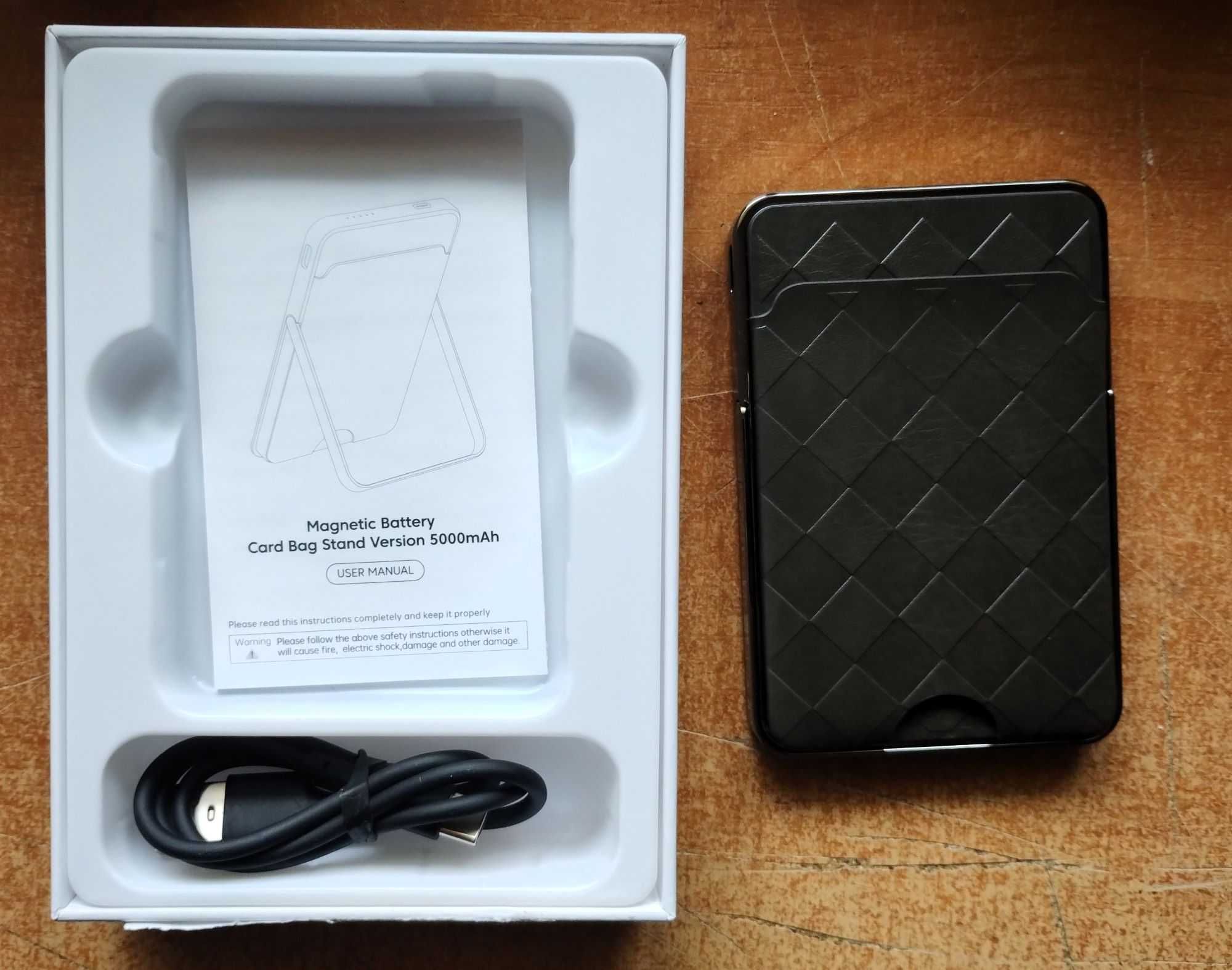 Magnetyczny power bank z portfelem/podstawką 5000 mAh, Slim do  iPhone